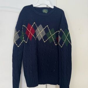 VINTAGE 100% WOOL Navy Argyle Crewneck Sweater